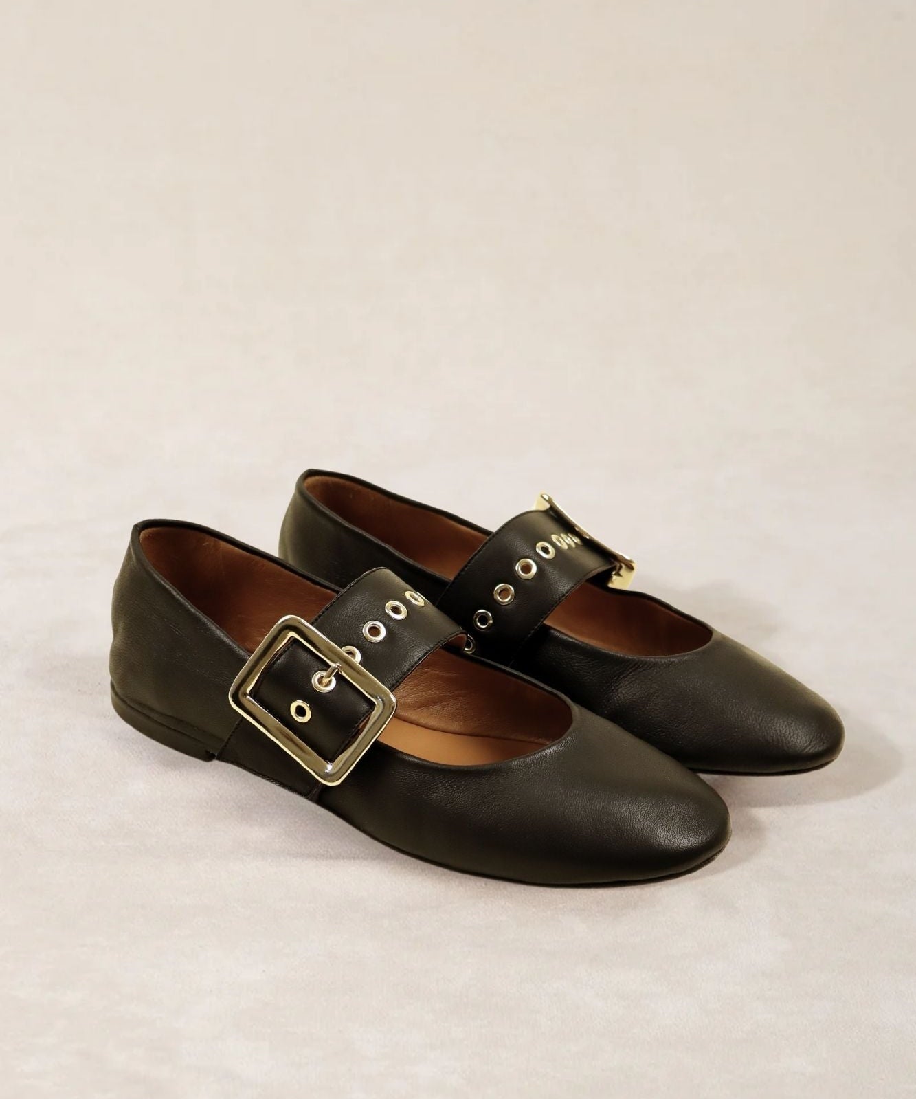 MICUIR Danseur de Roche black Mary Jane flats, three-quarter view of the pair