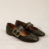 MICUIR Danseur de Roche black Mary Jane flats, three-quarter view of the pair