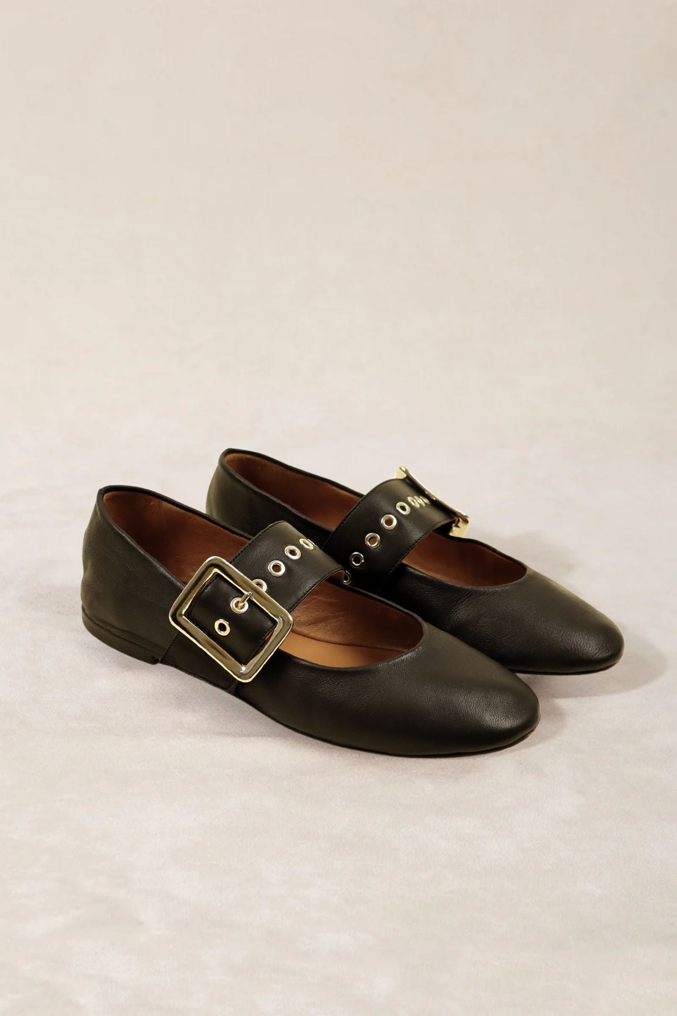 MICUIR Danseur de Roche black Mary Jane flats, three-quarter view of the pair