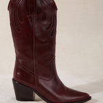 MICUIR Mestizo burgundy leather cowboy boot, side view with tone-on-tone embroidery