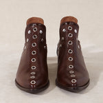 MICUIR Punky chocolate ankle boots, front view with silver studs