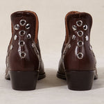 MICUIR Punky chocolate ankle boots, back view with studded trim