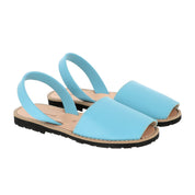 Comfortabe pair of light blue avarca leather sandals made in Spian 