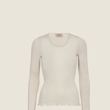 MMElaine Seamless Silk Tee in Écru, long-sleeve front view on neutral background