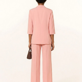 Back view of MMJunie Miley blazer in soft pink twill fabric
