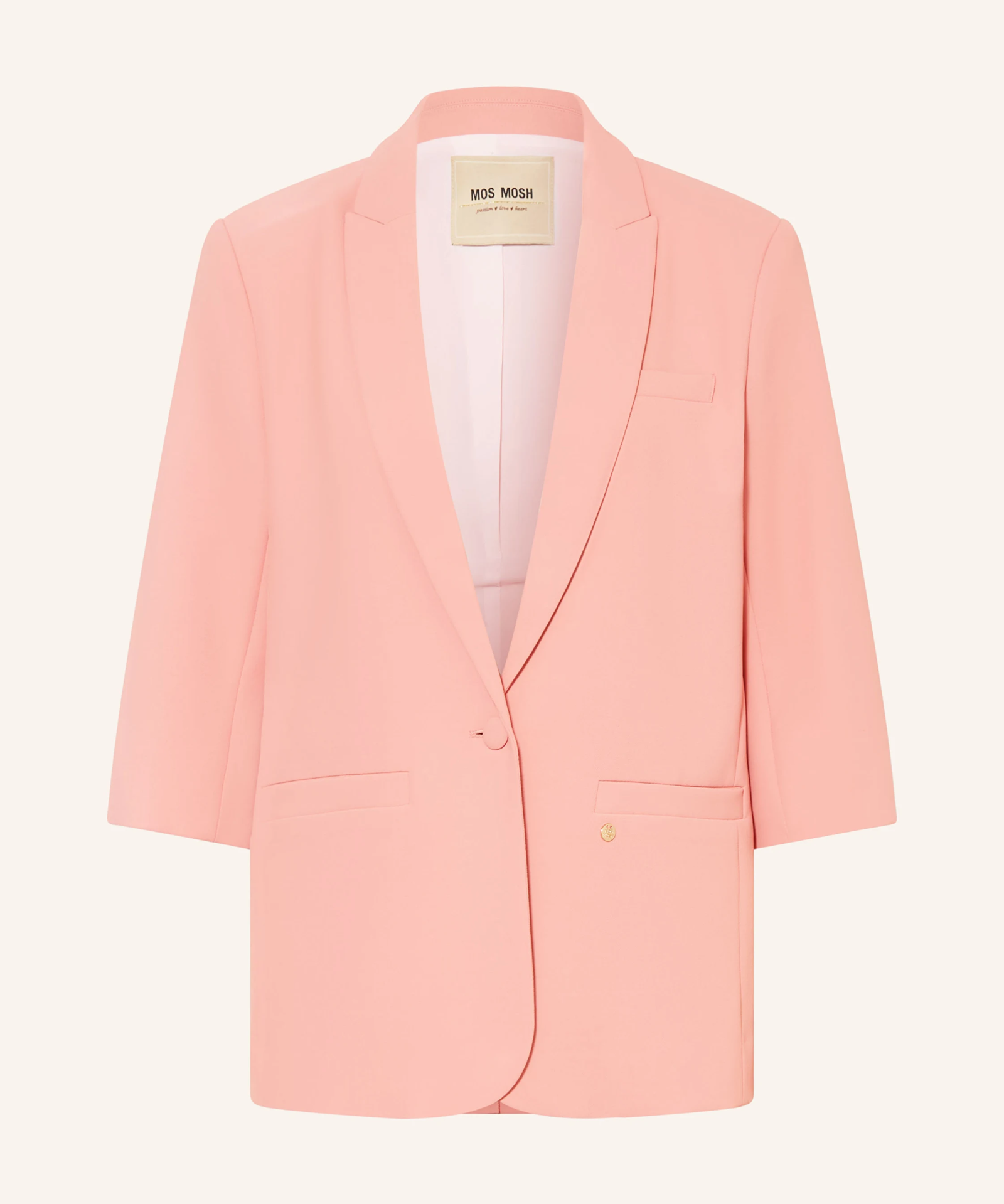 MMJunie Miley blazer in soft pink, front view with tailored silhouette