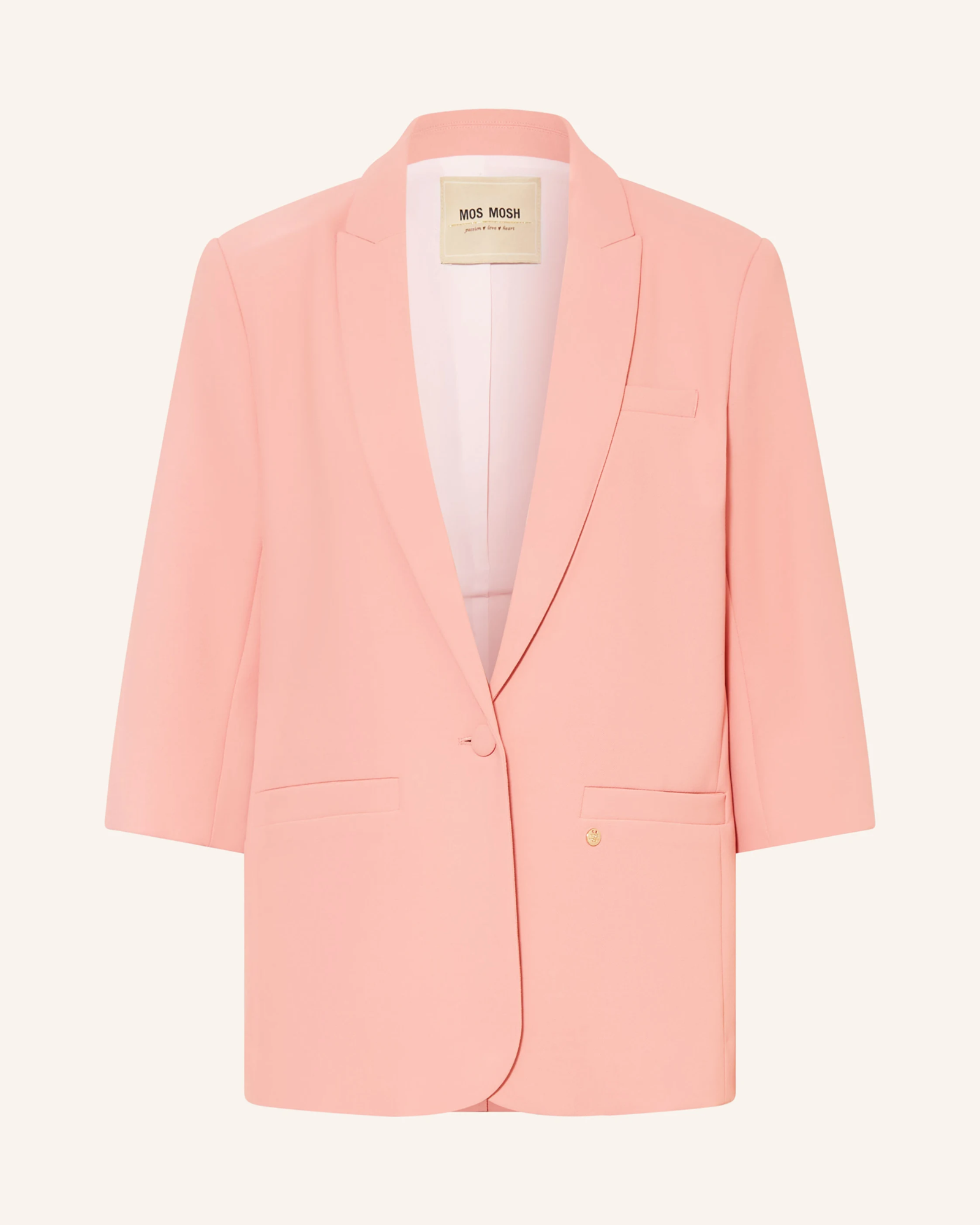 MMJunie Miley blazer in soft pink, front view with tailored silhouette