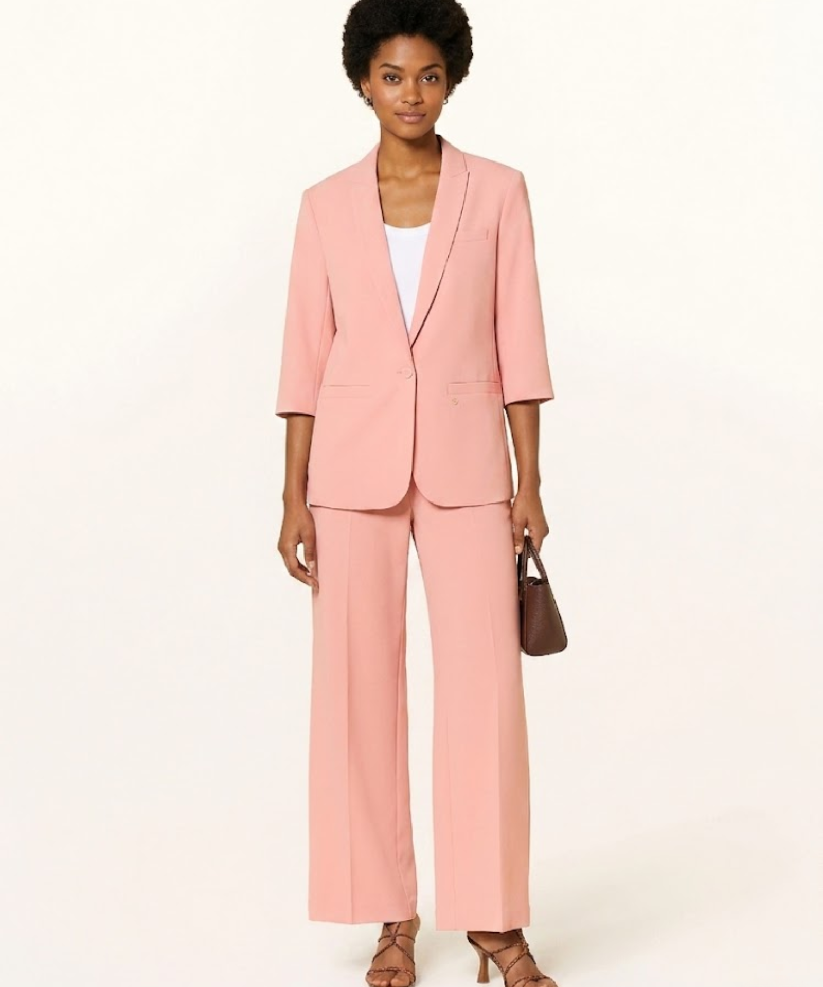 MMJunie Miley pink blazer styled with matching trousers on model