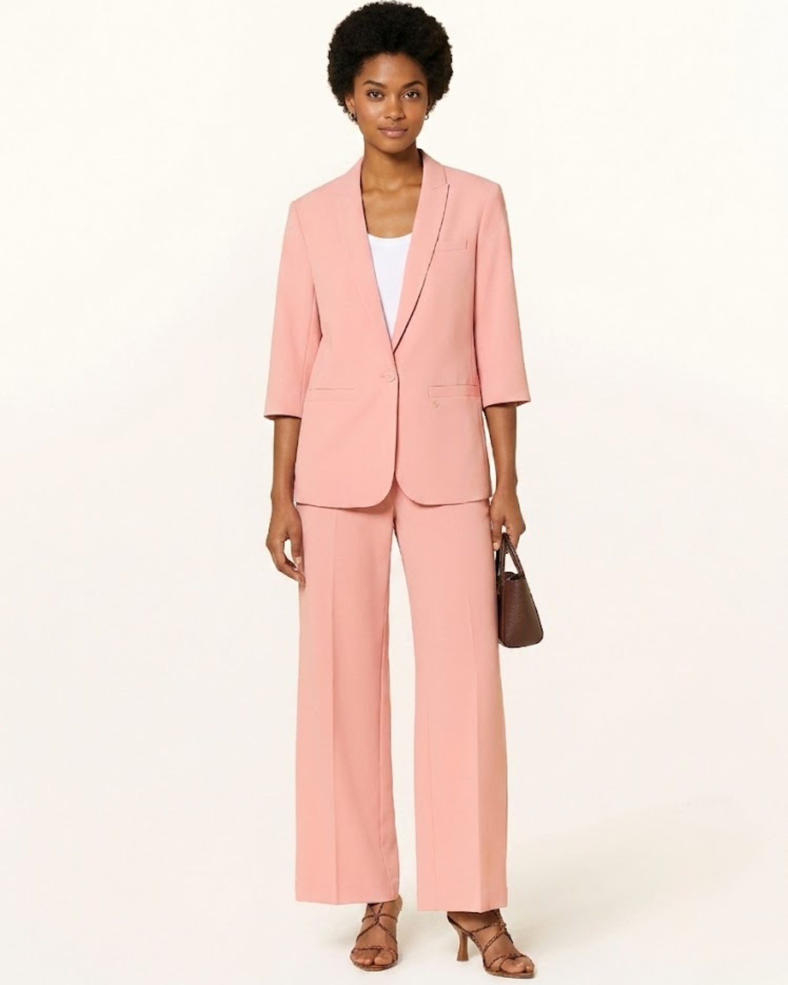 MMJunie Miley pink blazer styled with matching trousers on model