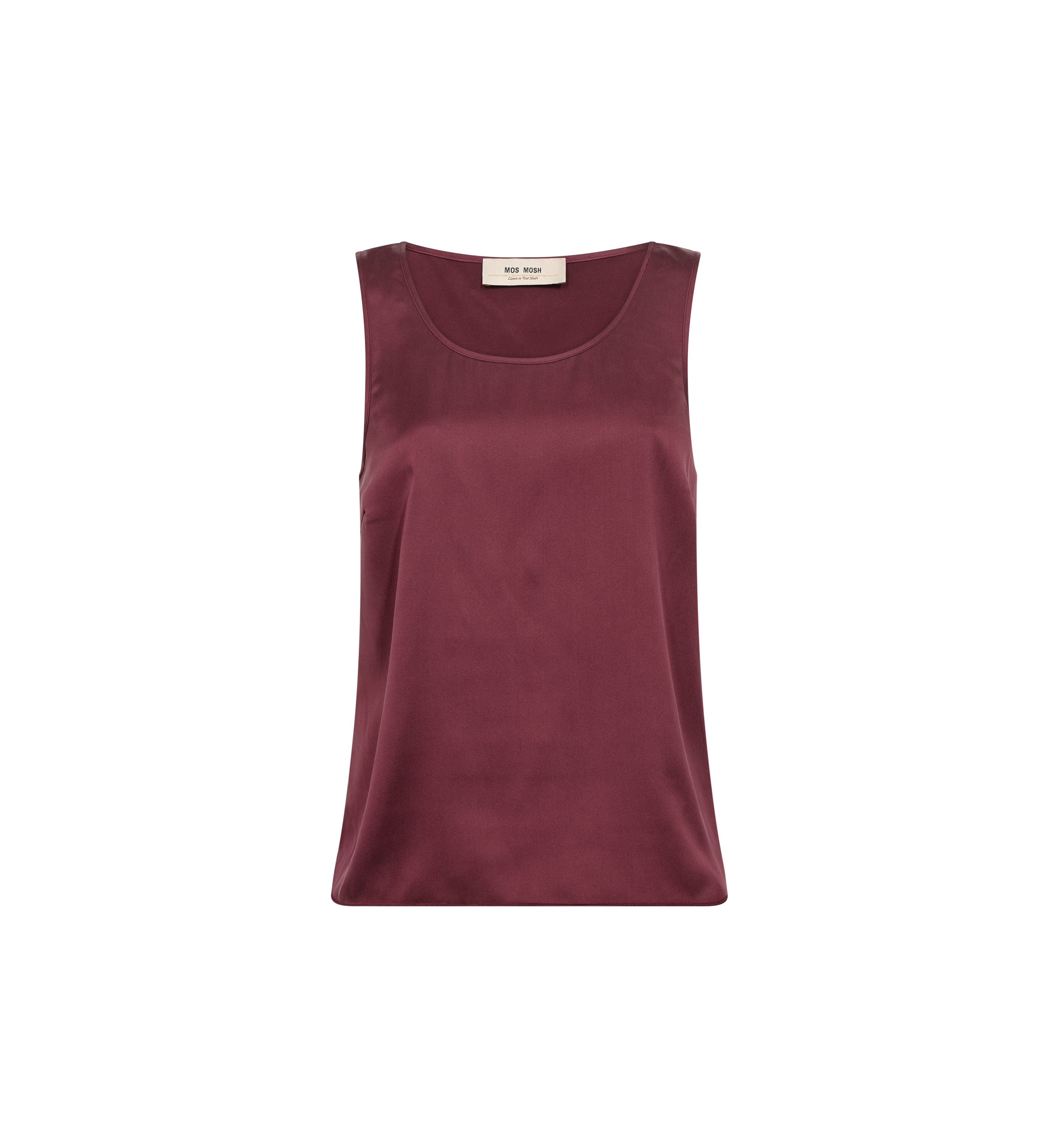 MOS MOSH Astrid round-neck silk satin tank top in Port Royale, front view