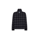 MOS MOSH Camille oversized navy checked wool-blend bomber jacket, back view