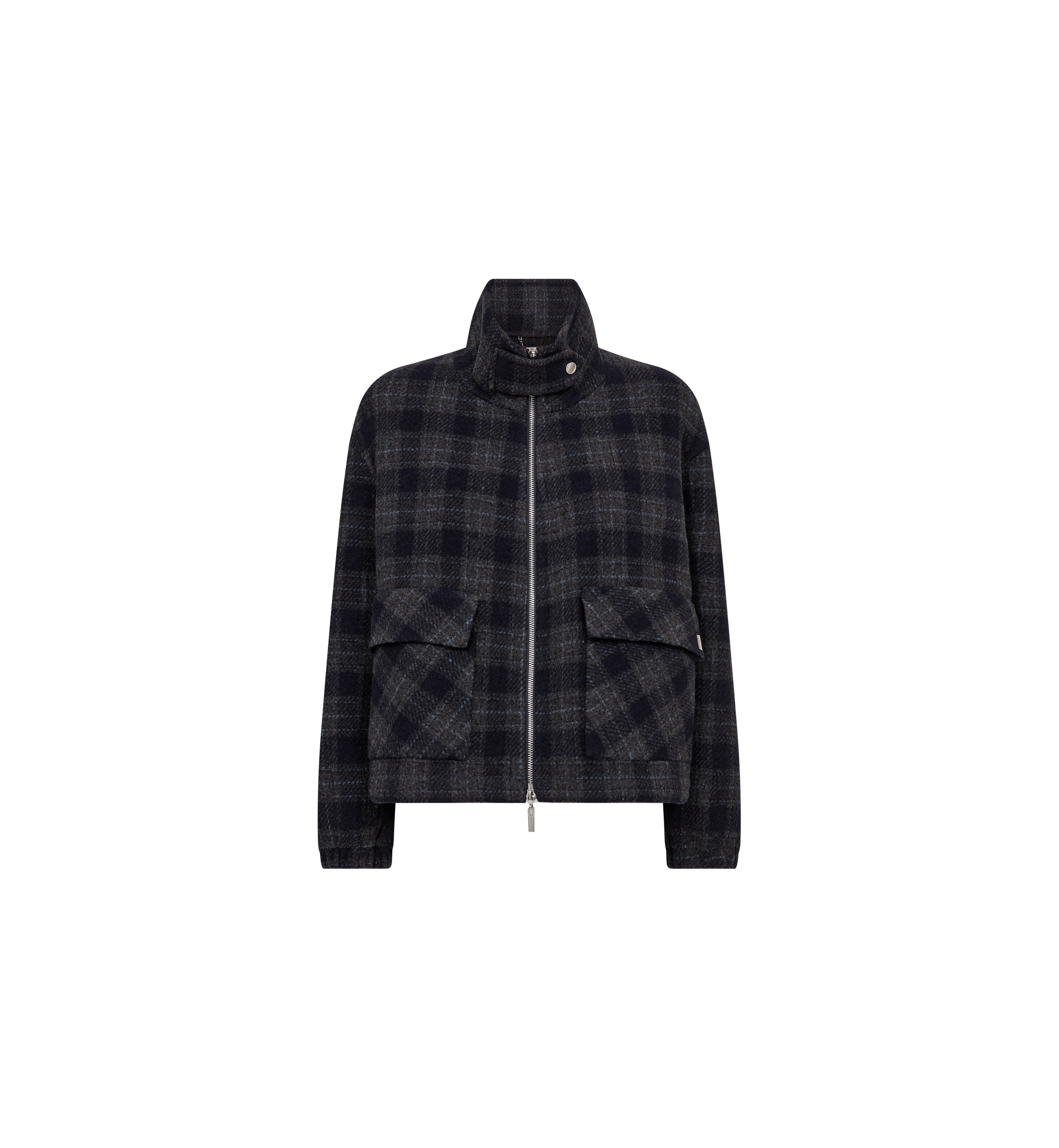 MOS MOSH Camille oversized navy checked wool-blend bomber jacket, front view