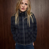 MOS MOSH Camille oversized navy checked wool-blend bomber jacket, worn by a model