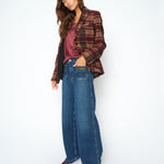MOS MOSH Colette Sernora high-waisted wide-leg jeans in dark blue, worn by a model, front view