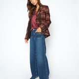 MOS MOSH Colette Sernora high-waisted wide-leg jeans in dark blue, worn by a model, front view