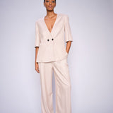 Mos Mosh Issa Inah tailored trousers in sesame – full look