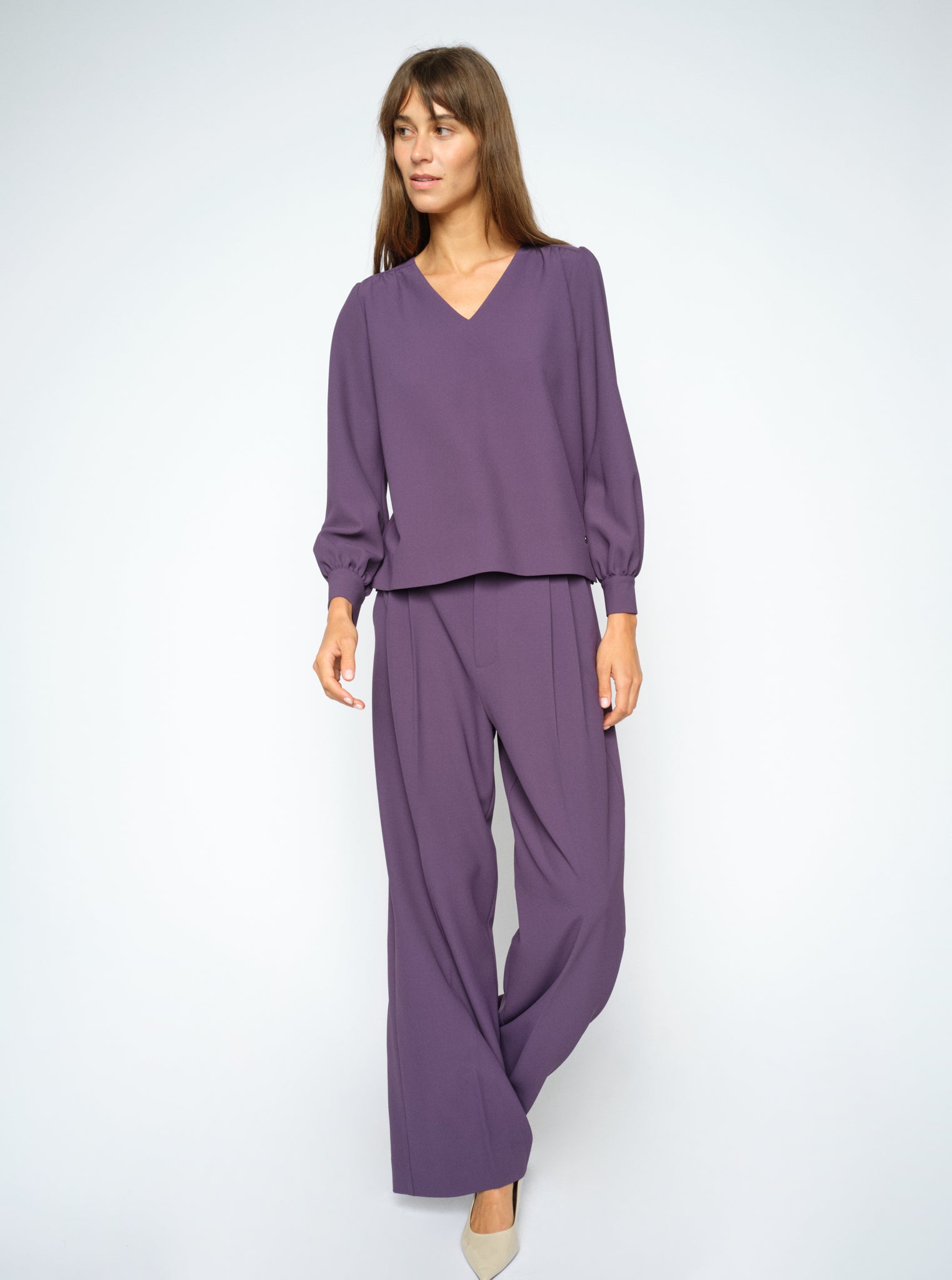 MOS MOSH Kay Miley pleated wide-leg trousers in Sweet Grape