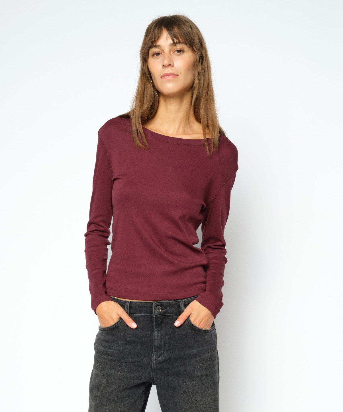 MOS MOSH Mali Boat-Neck Long-Sleeve Tee – Port Royale – close-up on a model