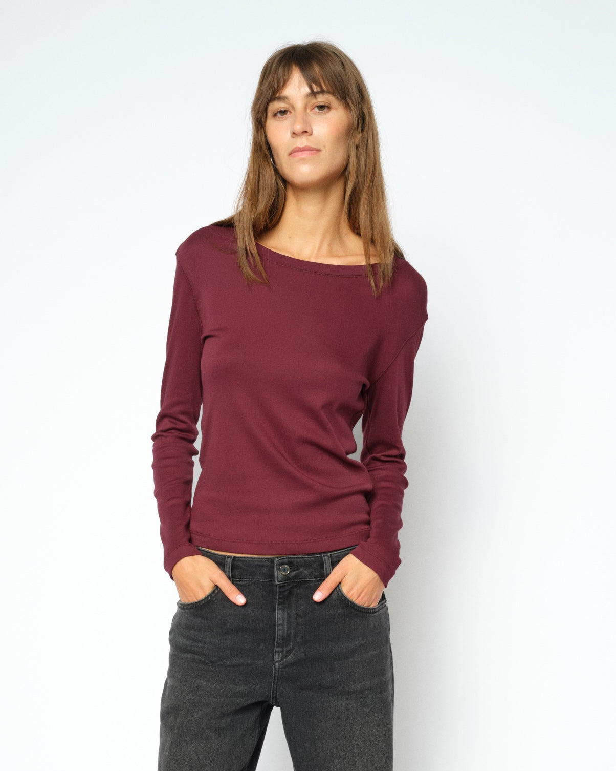 MOS MOSH Mali Boat-Neck Long-Sleeve Tee – Port Royale – close-up on a model