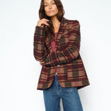MOS MOSH Manja Comi oversized blazer in burgundy and pink check