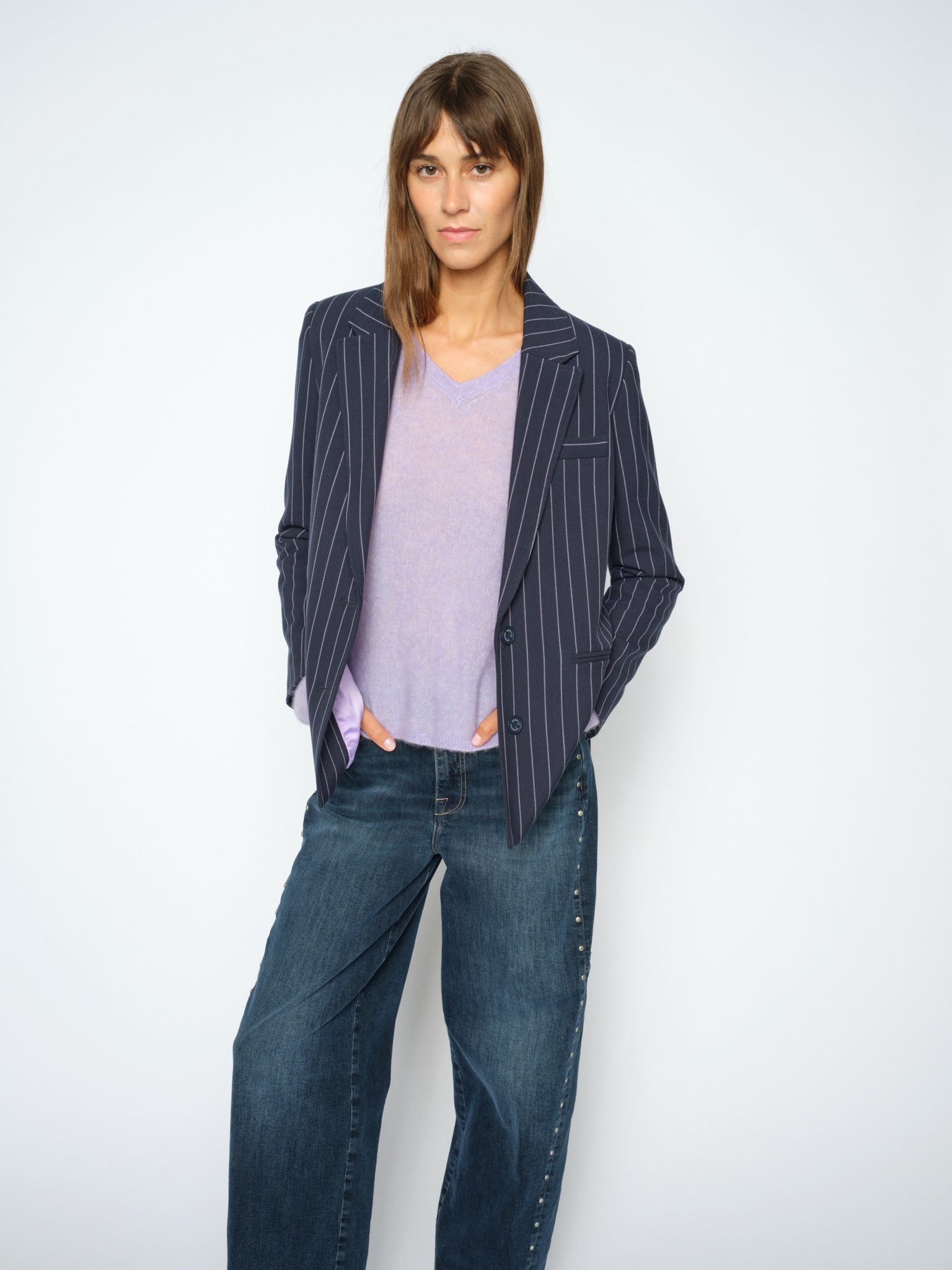 MOS MOSH Mape Sophia light V-neck jumper in Violet Tulip lilac, second view