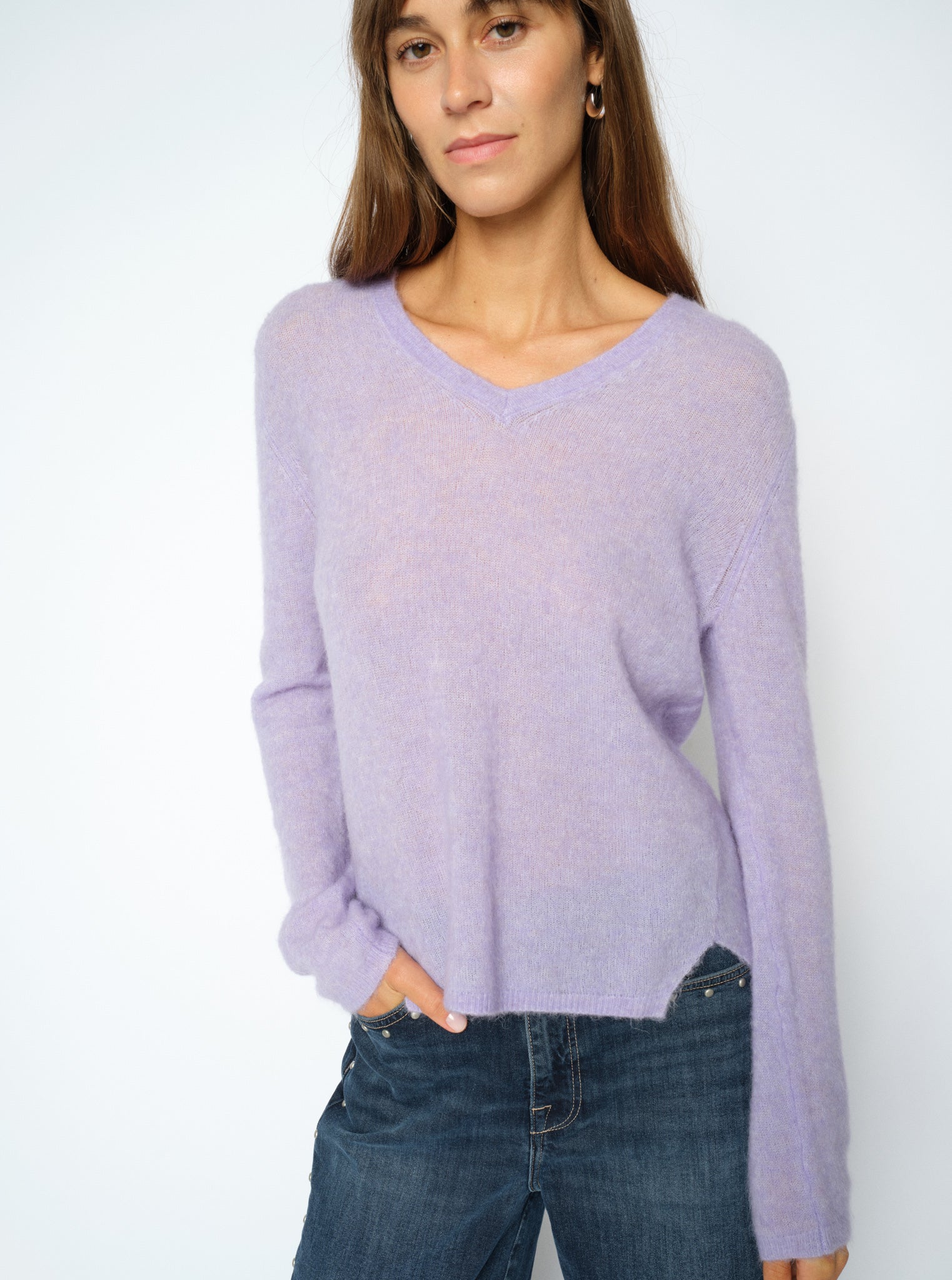 MOS MOSH Mape Sophia light V-neck jumper in Violet Tulip lilac
