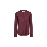 MOS MOSH Matthea fitted shirt in Port Royale with a V-neckline and satin finish, front view