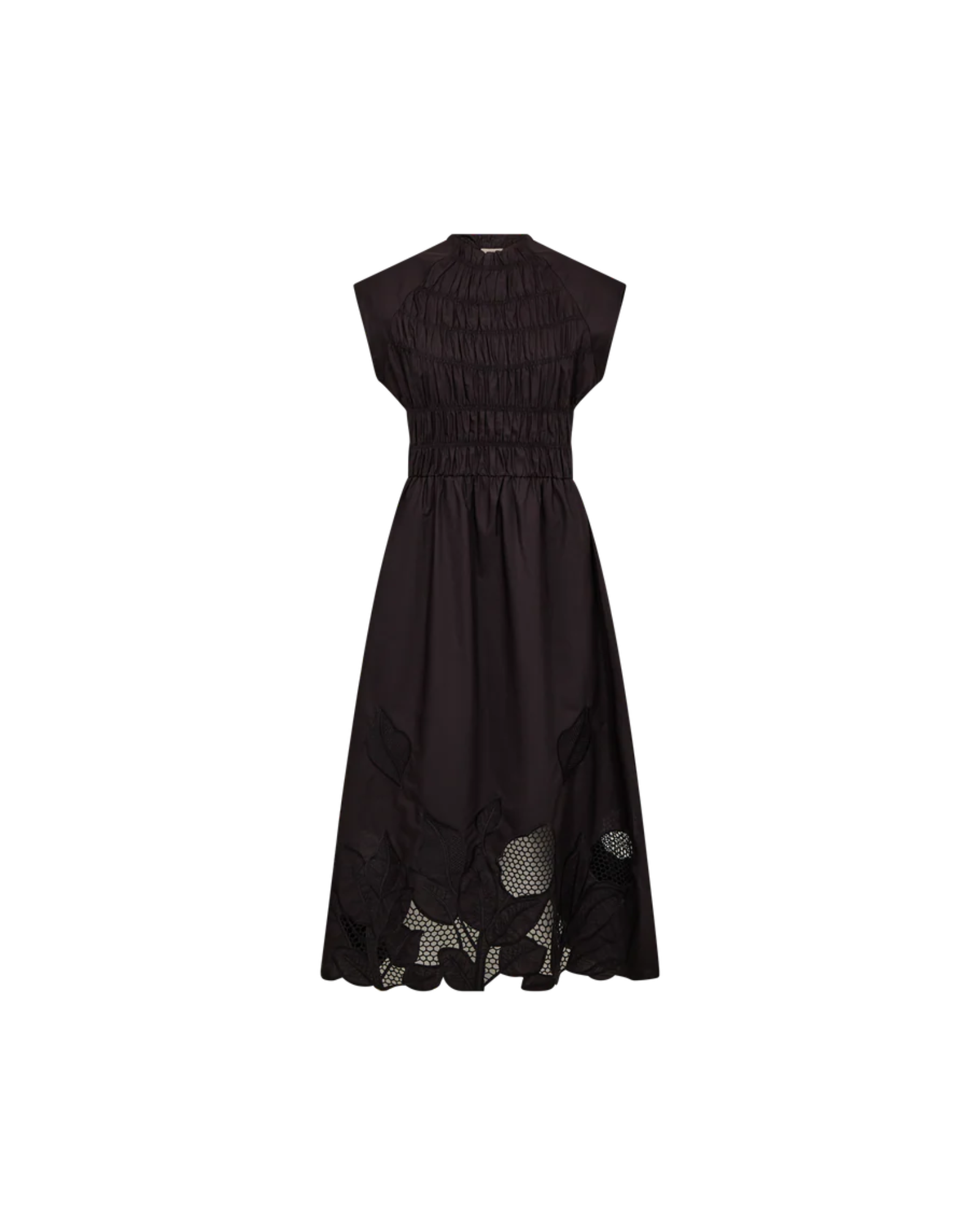MOS MOSH MMAria Mono black organic cotton dress with sleeveless silhouette and smocked bodice detail.