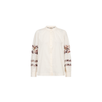 MOS MOSH Notto embroidered shirt in ecru with a band collar and openwork embroidery on the sleeves, front view