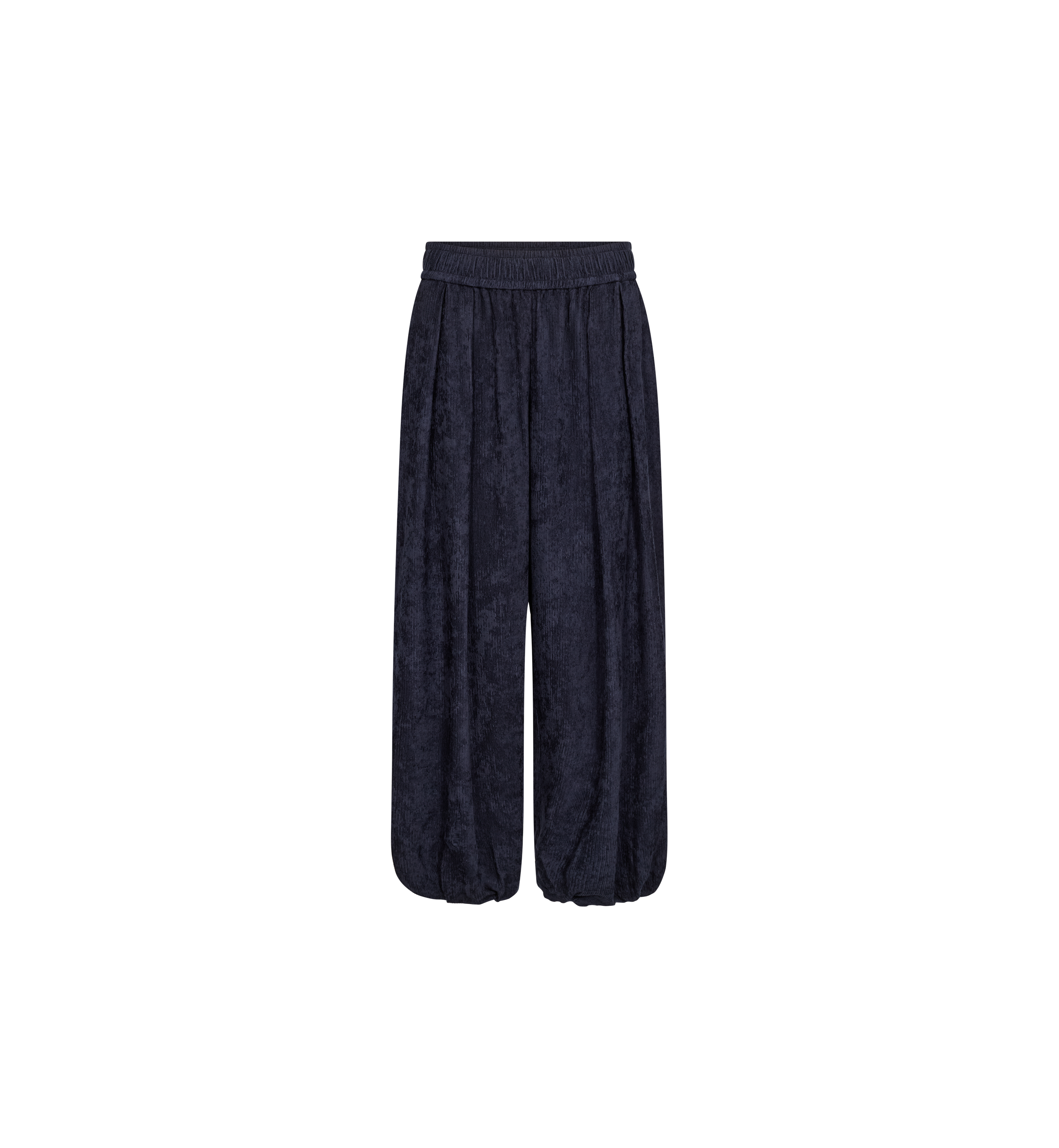 MOS MOSH Nuello Trellis 7/8 balloon trousers in salute navy with a balloon leg gathered at the ankle, front view
