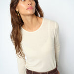 MOS MOSH Bouch crew-neck sweater in ecru – close-up on the model