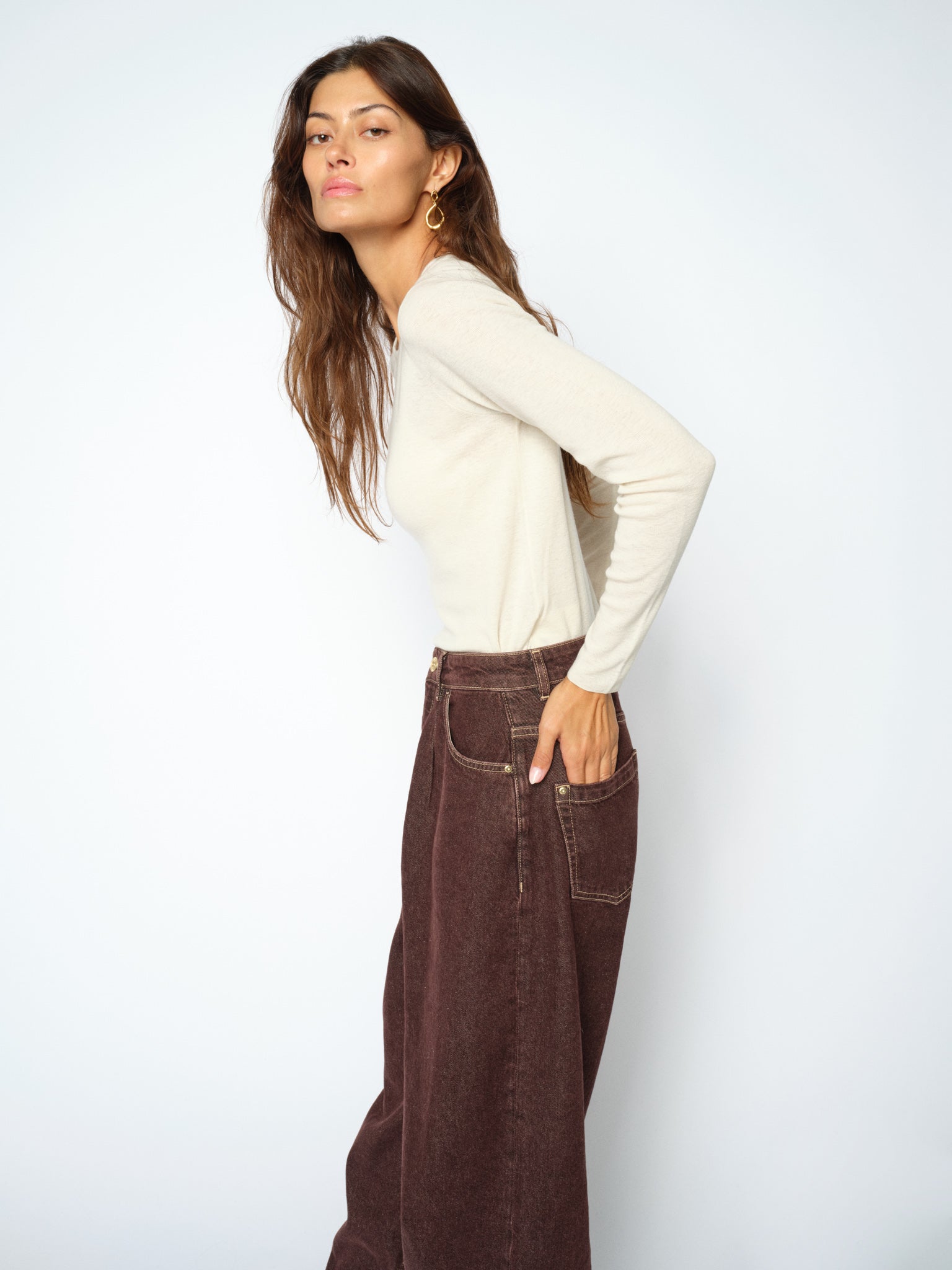 MOS MOSH Bouch crew-neck sweater in ecru – full look