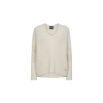 MOS MOSH Thora V-neck jumper in ecru with a fluffy alpaca and wool knit, front view