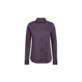 MOS MOSH Tina fitted shirt in Sweet Grape with a classic collar and satin-like drape, front view
