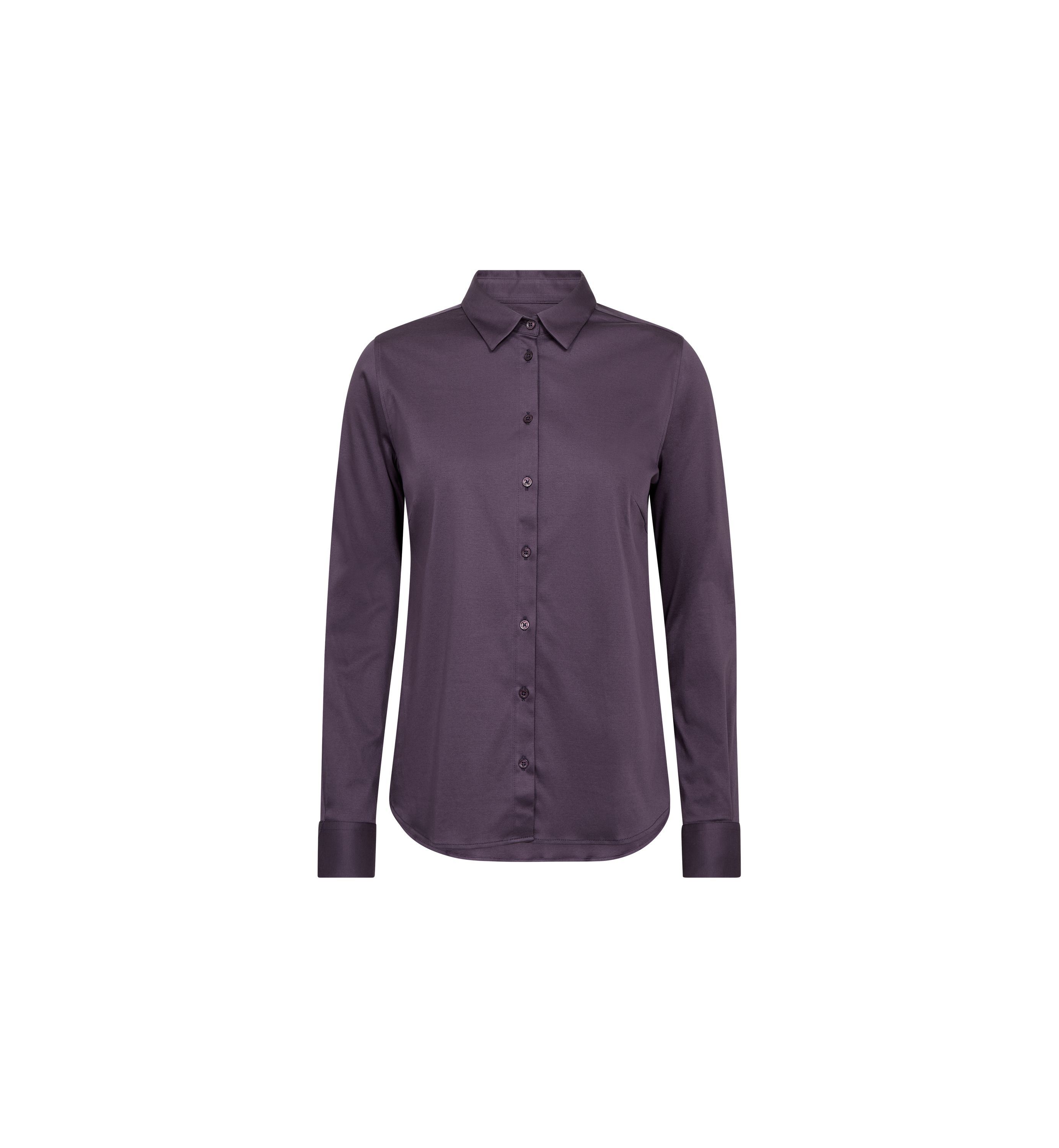 MOS MOSH Tina fitted shirt in Sweet Grape with a classic collar and satin-like drape, front view