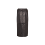 MOS MOSH Vela leather wrap skirt in black, back view