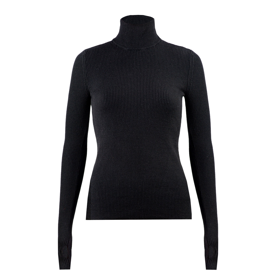 Fine Rib Roll-Neck Jumper – Just Black – front view
