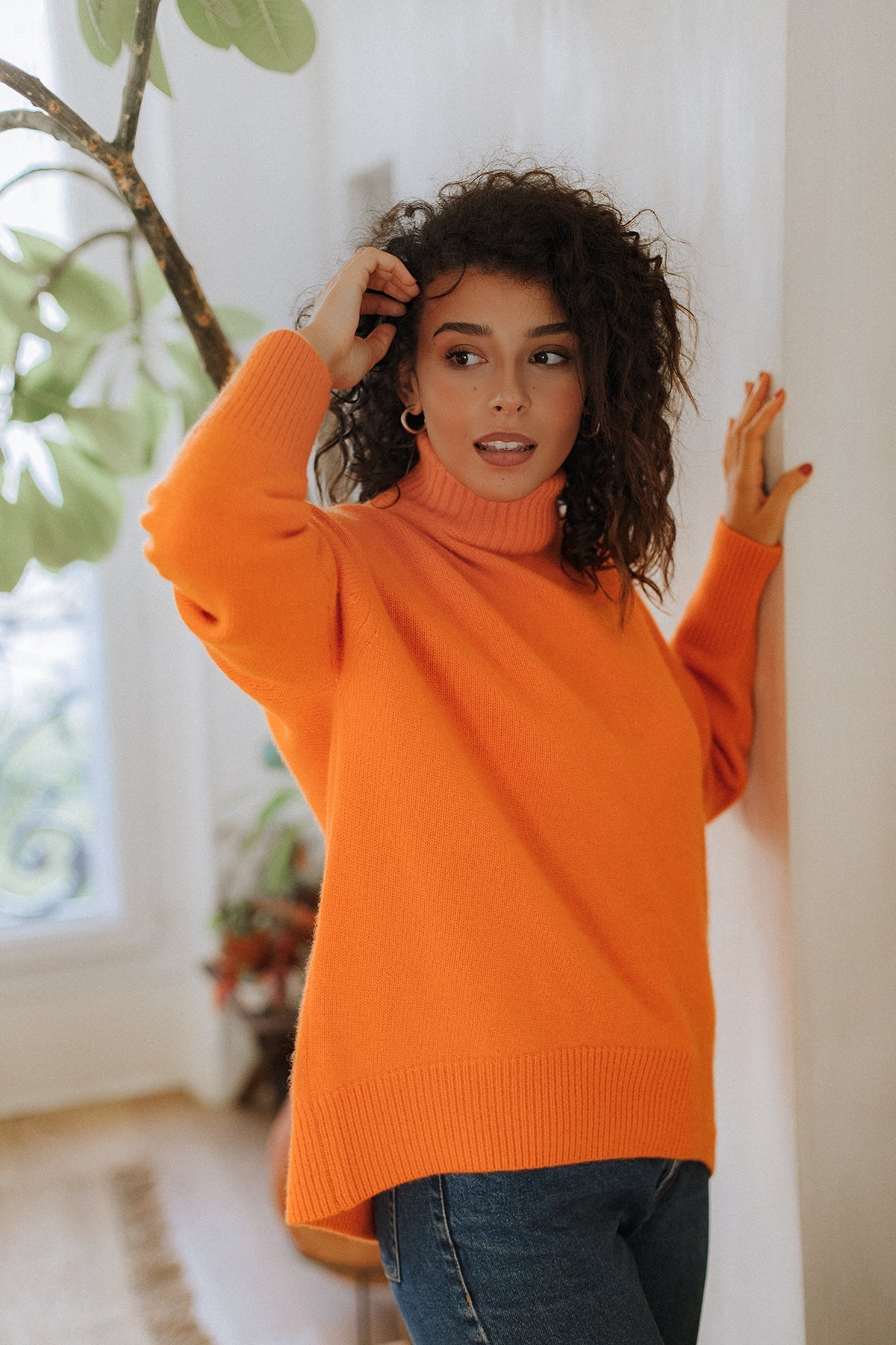 Roll-Neck Jumper – Hot Orange – view 2