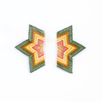 Star earrings in olive and gold beads, showcasing a sophisticated blend of earthy tones and intricate beading.