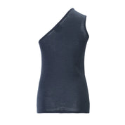 Back view of the sleeveless one-shoulder silk-cashmere top, highlighting the seamless, sleek design