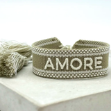 AMORE Statement Woven Bracelet — Khaki by Parsley & Pepper — handwoven embroidered bracelet, view 2