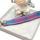 BISOUS BISOUS Keychain woven embroidered by Parsley & Pepper — handwoven embroidered keychain, front view