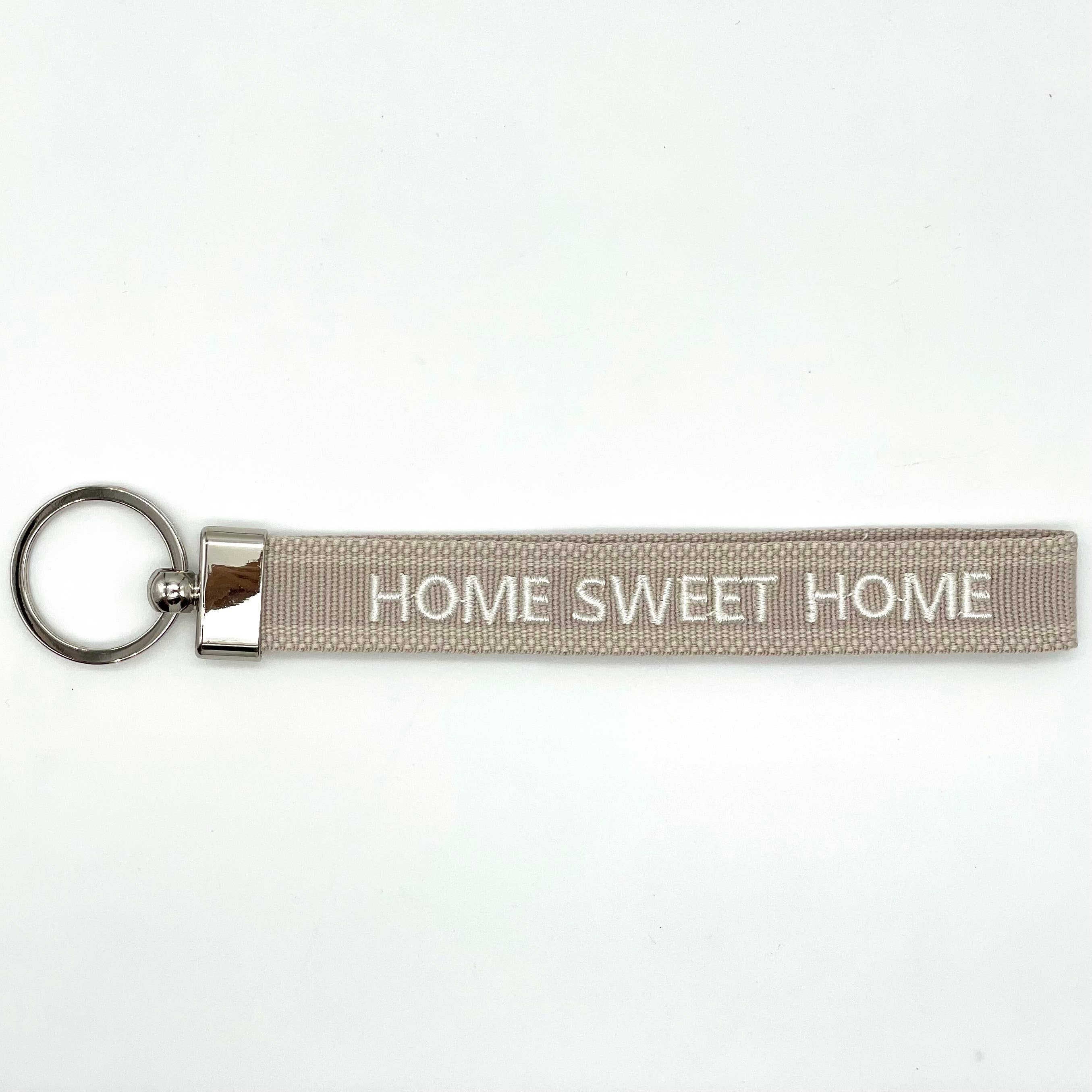 Home Sweet Home Woven Keychain - Light Taupe by Parsley & Pepper — handwoven embroidered keychain, view 3