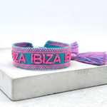 IBIZA IBIZA IBIZA Woven Statement Bracelet — Turquoise & Pink by Parsley & Pepper — handwoven embroidered bracelet, view 4