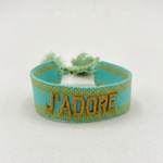 J'ADORE Statement Woven Bracelet — Turquoise & Toffee by Parsley & Pepper — handwoven embroidered bracelet, front view