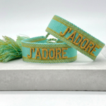 J'ADORE Statement Woven Bracelet — Turquoise & Toffee by Parsley & Pepper — handwoven embroidered bracelet, view 2