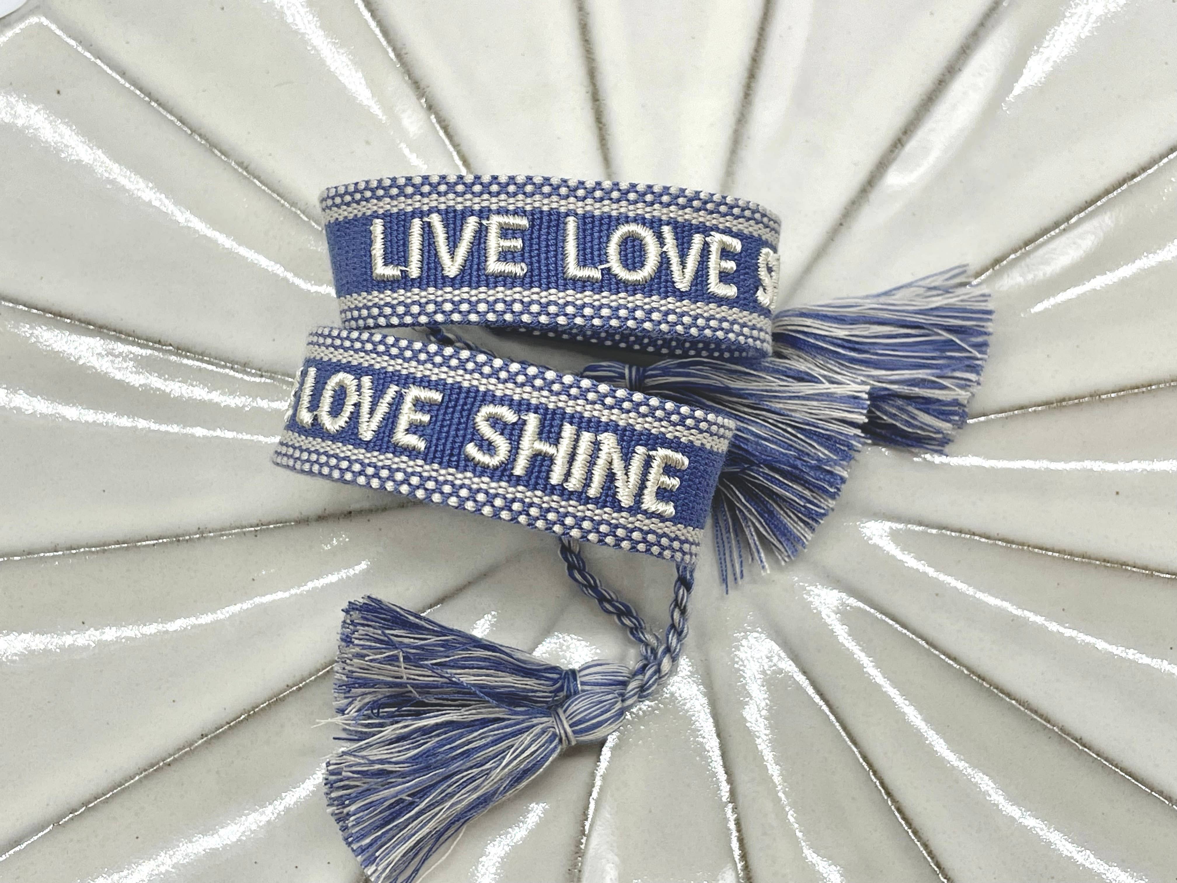LIVE LOVE SHINE Statement Woven Bracelet — Cornflower Blue by Parsley & Pepper — handwoven embroidered bracelet, view 2