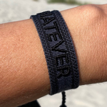 WHATEVER Statement Woven Bracelet — Dark Grey & Black by Parsley & Pepper — handwoven embroidered bracelet, view 2