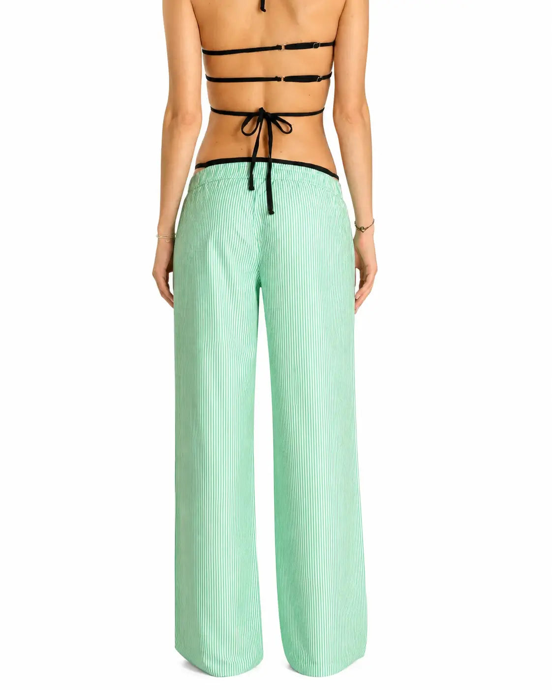 SANDIA Green Striped Cotton Wide-Leg Pants – view 3