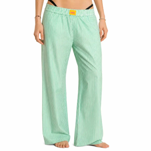 SANDIA Green Striped Cotton Wide-Leg Pants – view 4